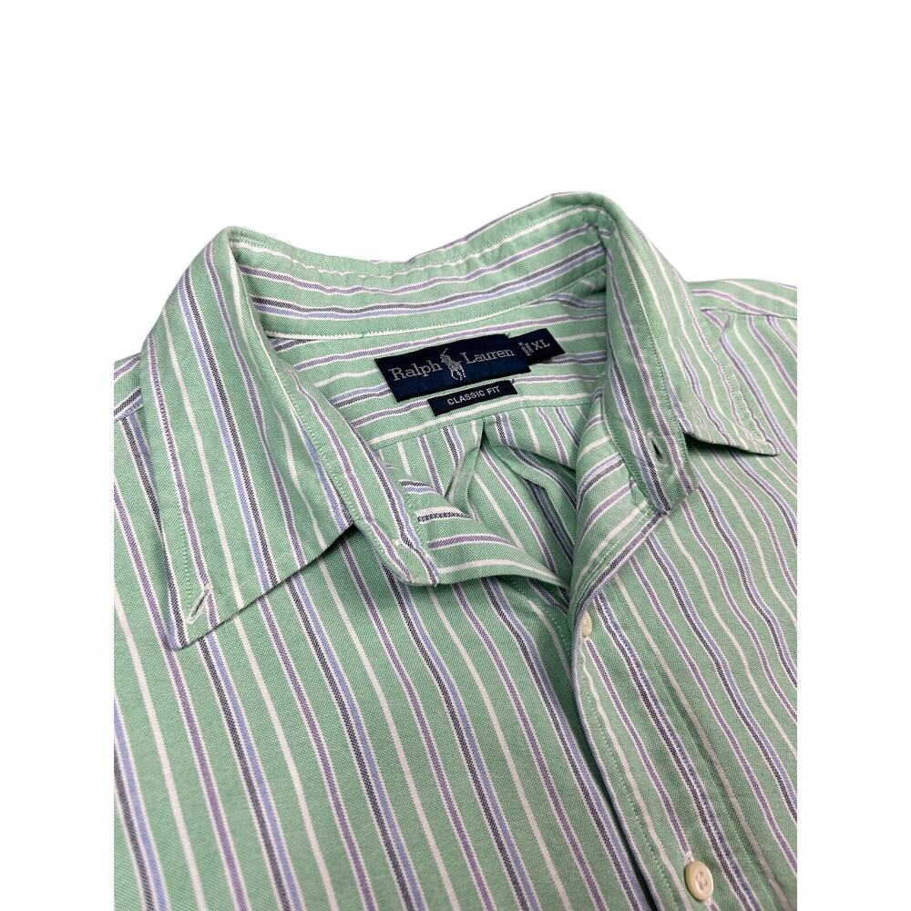 Ralph Lauren Shirt Mens XL Green Striped Button Down Flesh Pony Classic Fit
